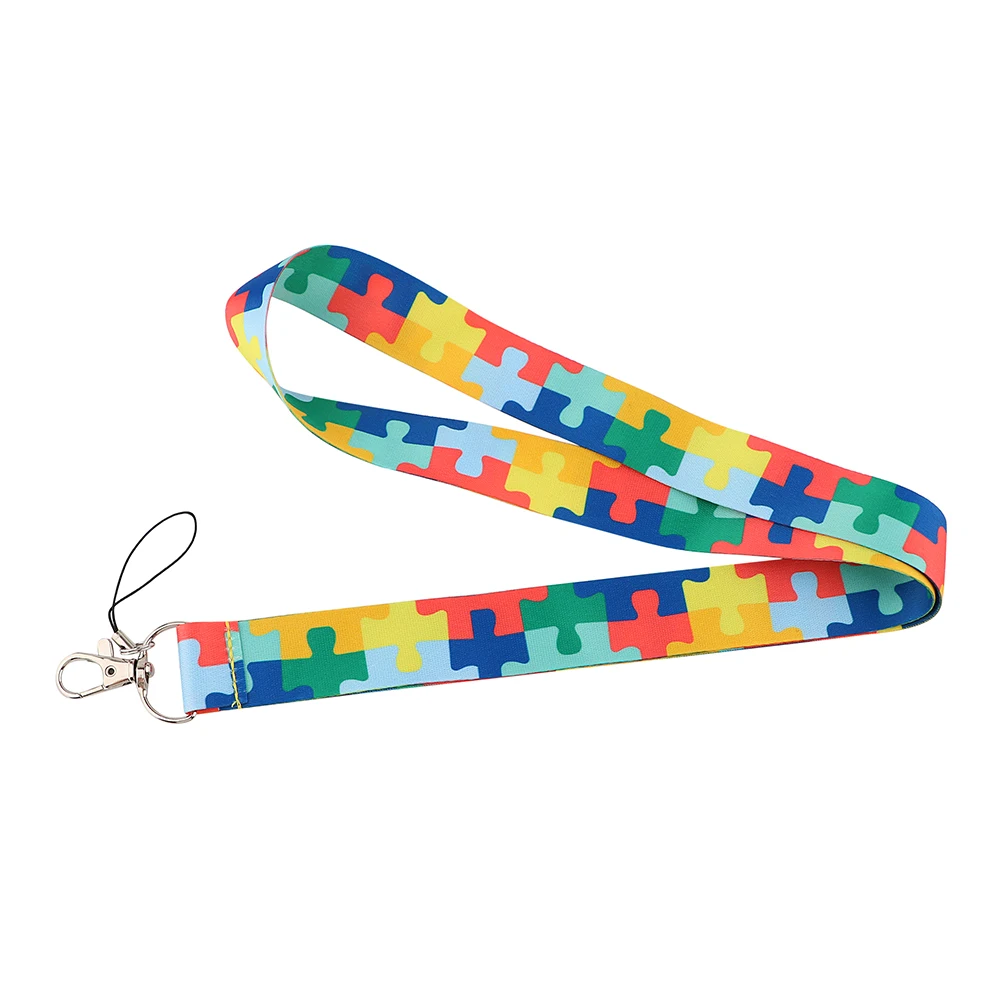 

PC3321 Autism Color Puzzle Healing Personality ID Card Holder Bus Card Holder Staff Card Lanyard For Keys Phone DIY Hang Rope