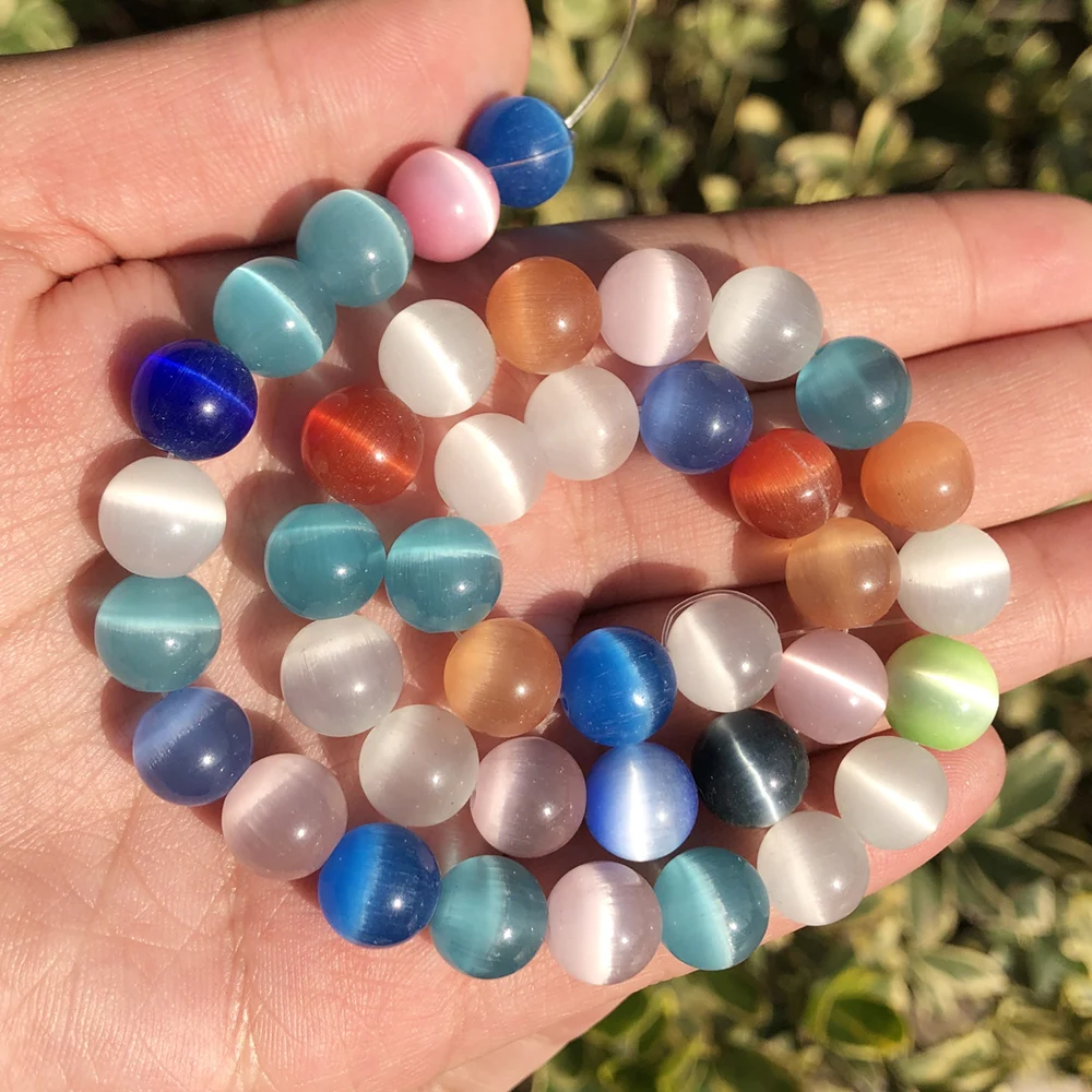 Natural Stone Multicolor Cat Eye Beads Round Loose Beads for DIY Jewelry Making Bracelets Necklace Charms Accessories 4-12mm