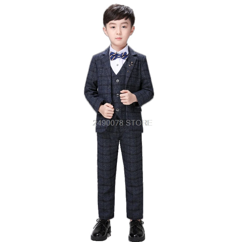 

Boys Formal Wedding Party Tuxedo Suits Children Blazer Vest pants Tie 4Pcs Clothing Set Kids Performances Blazer Dress Costume