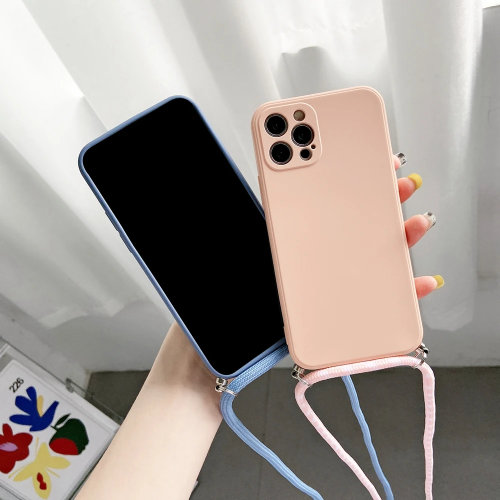 Tracolla collana cinturino cordino cordino custodia in Silicone liquido per iphone 16 15 14 13 12 MiNi 11 Pro X XR XS Max 7 8Plus Cover