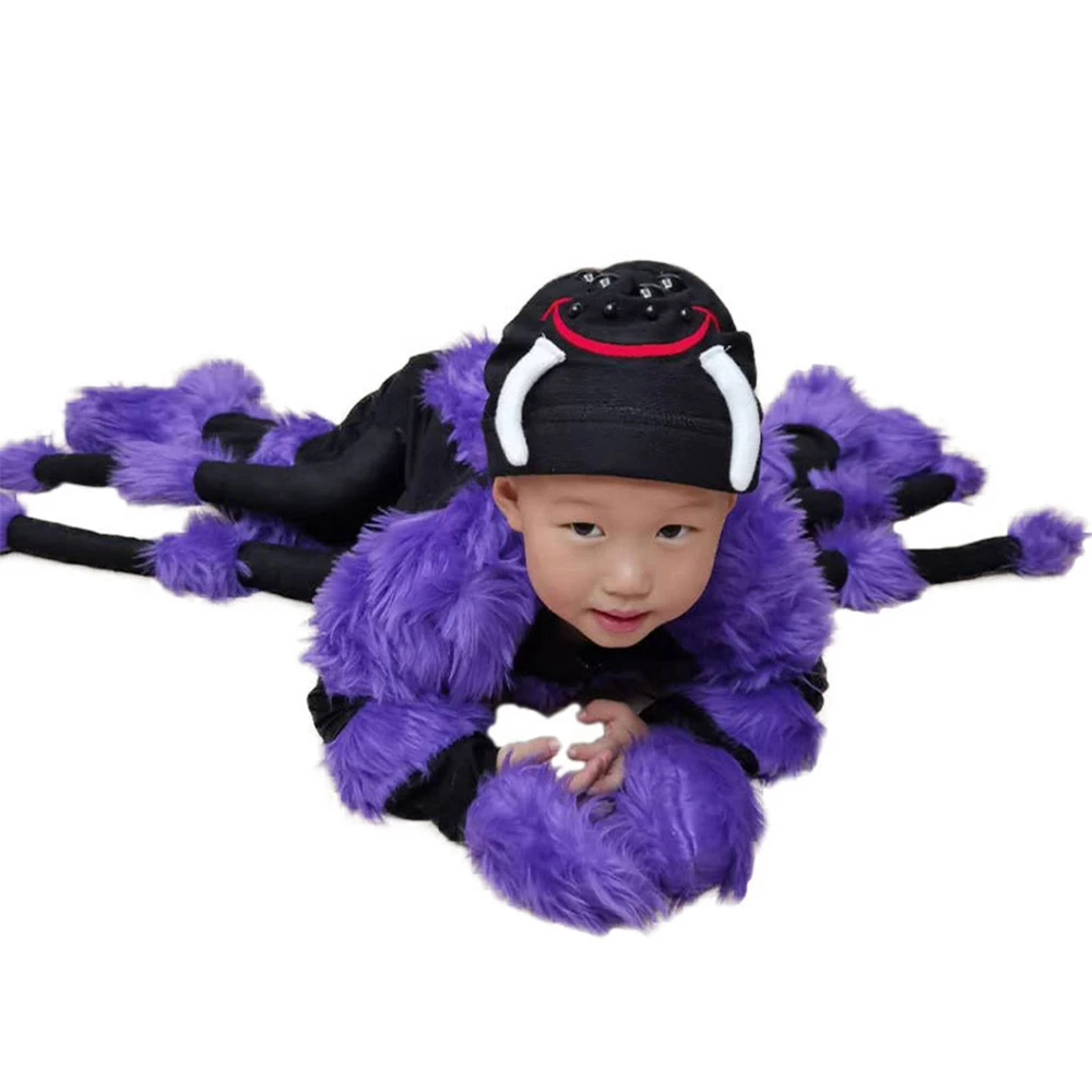 Eraspooky 3-4T Realistic Purple Spider Cosplay Toddler Jumpsuit Halloween Costume For Boys Romper Party Fancy Dress