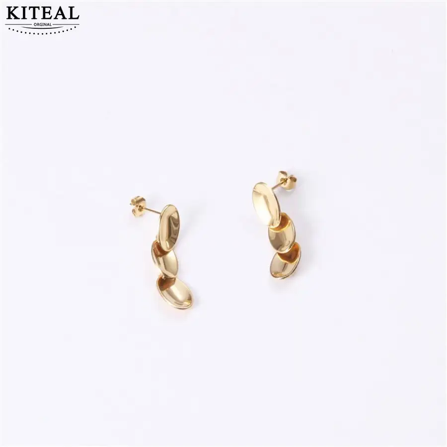 KITEAL 2020 new hit Gold Vermeil Girlfriend stud earrings geometric and drop leaf women earrings prices in euros