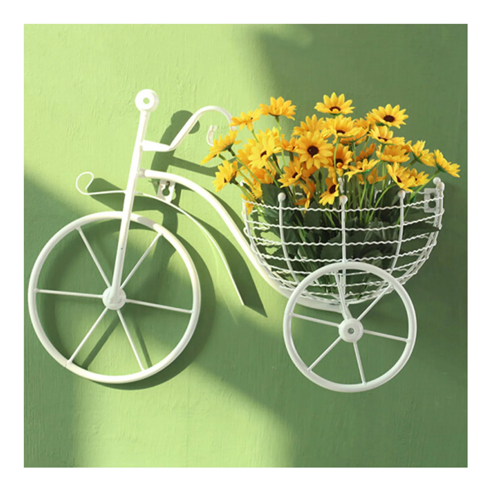 Metal Bicycle Flower Basket Wall Art Wall Mount Hanging Flawer Rack Unique Art Ornaments Classic Retro Style for Home Decor