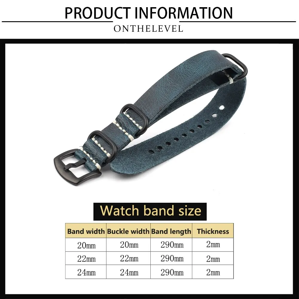 Onthelevel Premium Leather Long Strap 20mm 22mm Watch Strap Brown Black Green Classical Wristband Watch Accessories #C