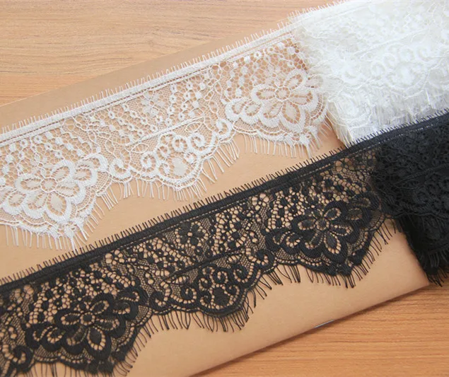 9meter price Single Lace Black and White Eyelash Mesh Embroidery Lace Wide 8cm