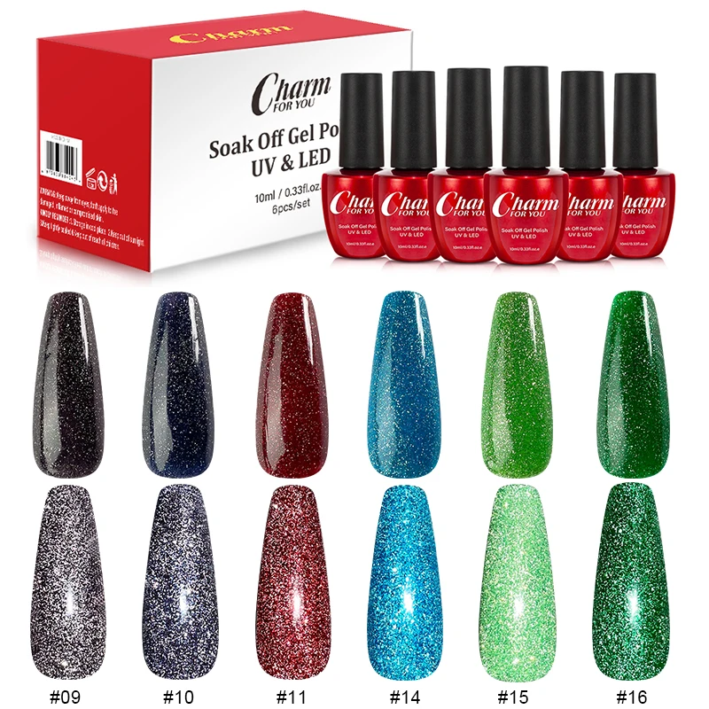 

6pcs/set Reflective Glitter Gel Nail Polish Auroras Nail Art Holographics Effect Soak Off UV Gel for Nails Design 10ml