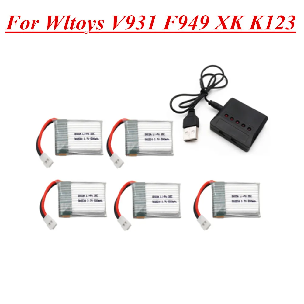 Batería LiPo de 3,7 V, 500mAh, 902530, 25C, para Wltoys V931, F949, XK, K123, 6Ch, helicóptero RC, piezas de repuesto, 1s, 3,7 v