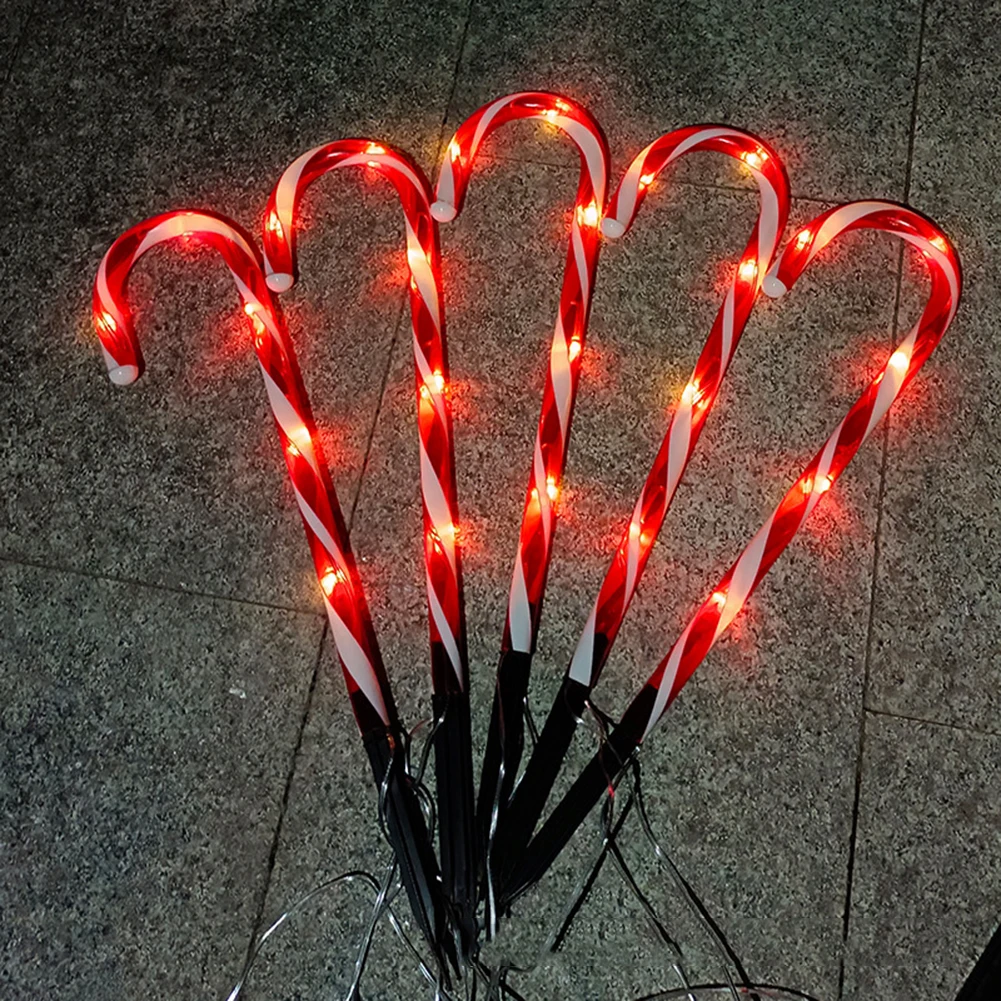 Solar Power Light String Christmas Candy Cane Lights LED Garden Ground Plug Crutch New Year Room Decor Warm Atmosphere Light