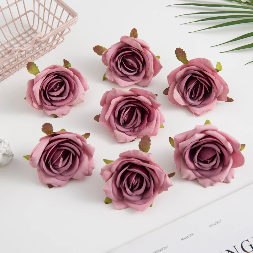 100PCS Künstliche Blumen Günstige Weihnachten Kränze Hochzeit Party Dekoration Diy Geschenke Box Scrapbooking Gefälschte Seide Rosen Kopf