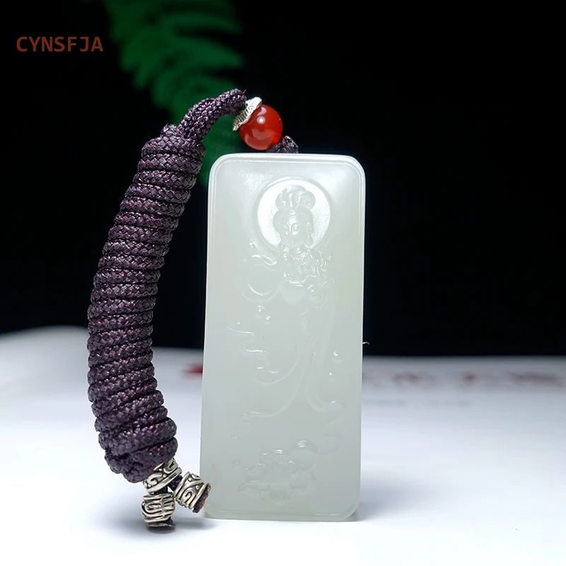 CYNSFJA New Real  Certified Natural Hetian Jade Nephrite Lucky Amulets Guanyin Pendant Charm High Quality Hand Carved Best Gifts