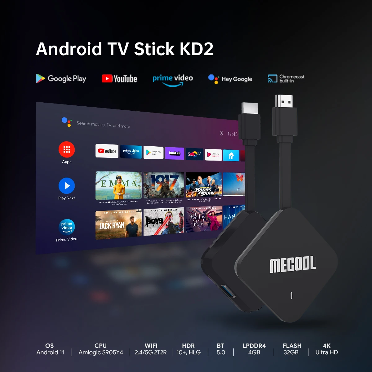 Mecool KD2 android tv stick Amlogic S905Y4 4GB 32GB 4K 2.4G&5G Dual Wifi BT AV1  vs x96s x96 s500 kd3 mini Dongle