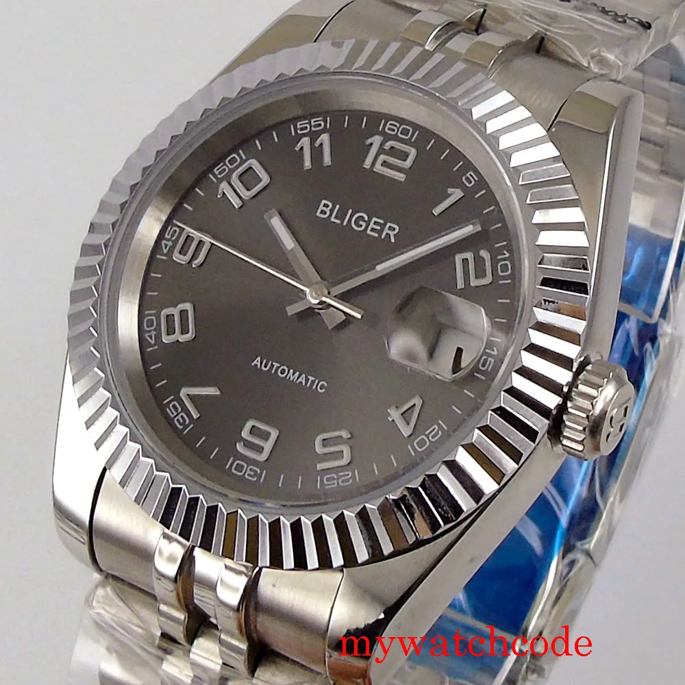 

Bliger 40mm Mechanical Automatic Men Watches MIYOTA 8215 Movement Sapphire Crystal Jubilee Strap Date Luminous Hands