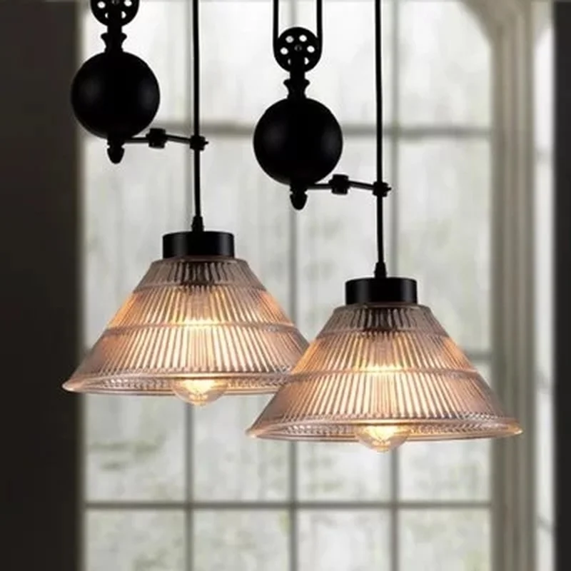 Kitchen rise & fall Pulley Pendant Lights pulley pendant light retro Wrought glass light fixture Industrial Lamp Bar Led Abajur