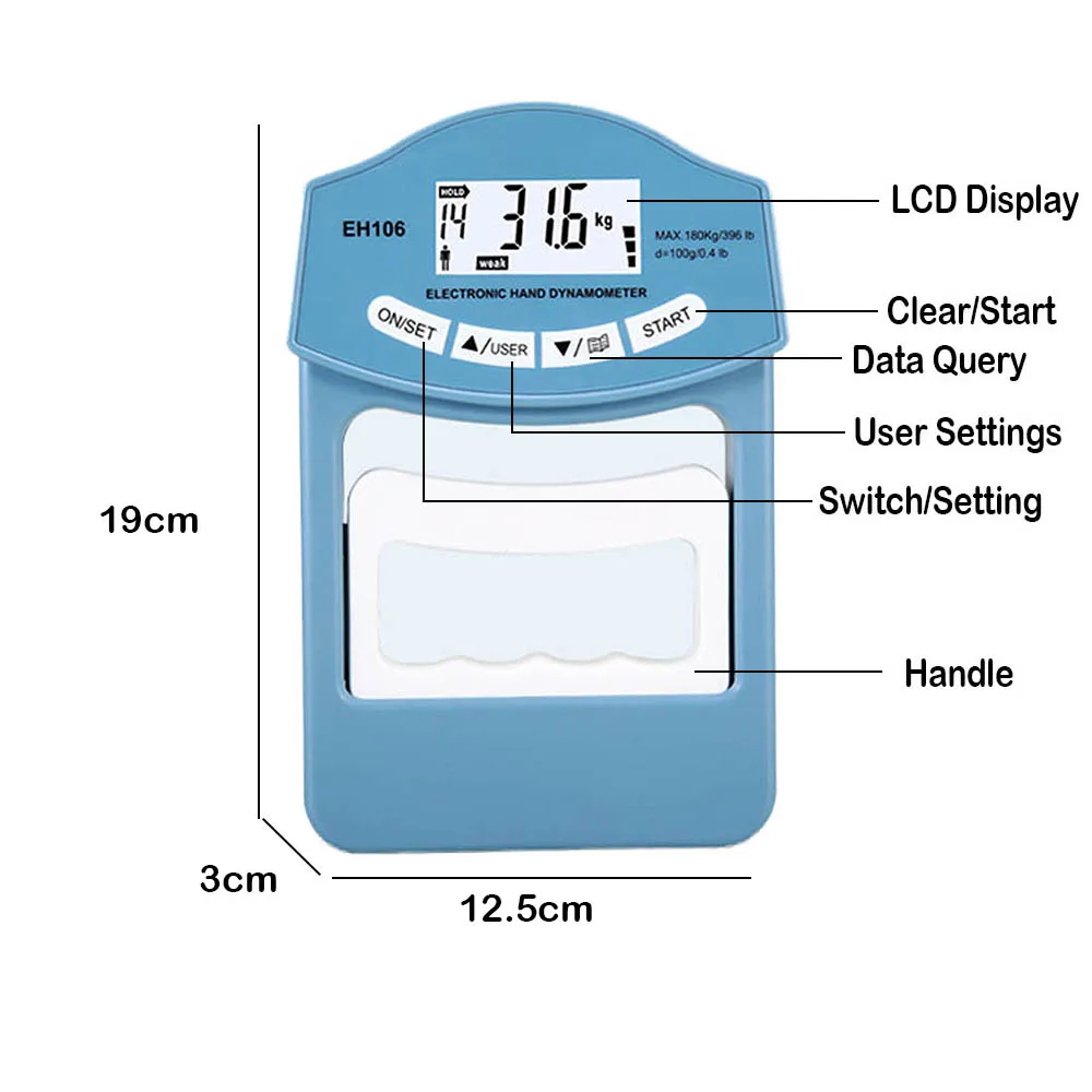 396 funtów/180 Kgs Cyfrowy dynamometr ręczny Miernik siły chwytu Automatyczne przechwytywanie Elektroniczna moc uchwytu ręcznego