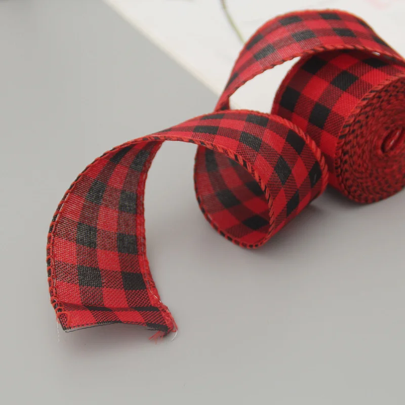 Red White Christmas Ribbon Wide Burlap Jute Grosgrain Tape Plaid Print Wired Ribbons for Wed Decor Packaging Xmas Gift Wrapping