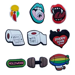 1PCS PVC Shoe Charms Dumbbell Hot Air Balloon Who Gives A Shit Puppy Love Pet Care Toilet Paper Garden Shoes Button Decorations
