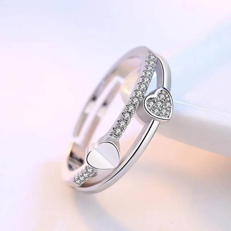 Luxury 925 Sterling Silver Wedding Ring For Women Double Heart Zirconia Opening Ring Valentine's Day Present S-R133 - Image 3