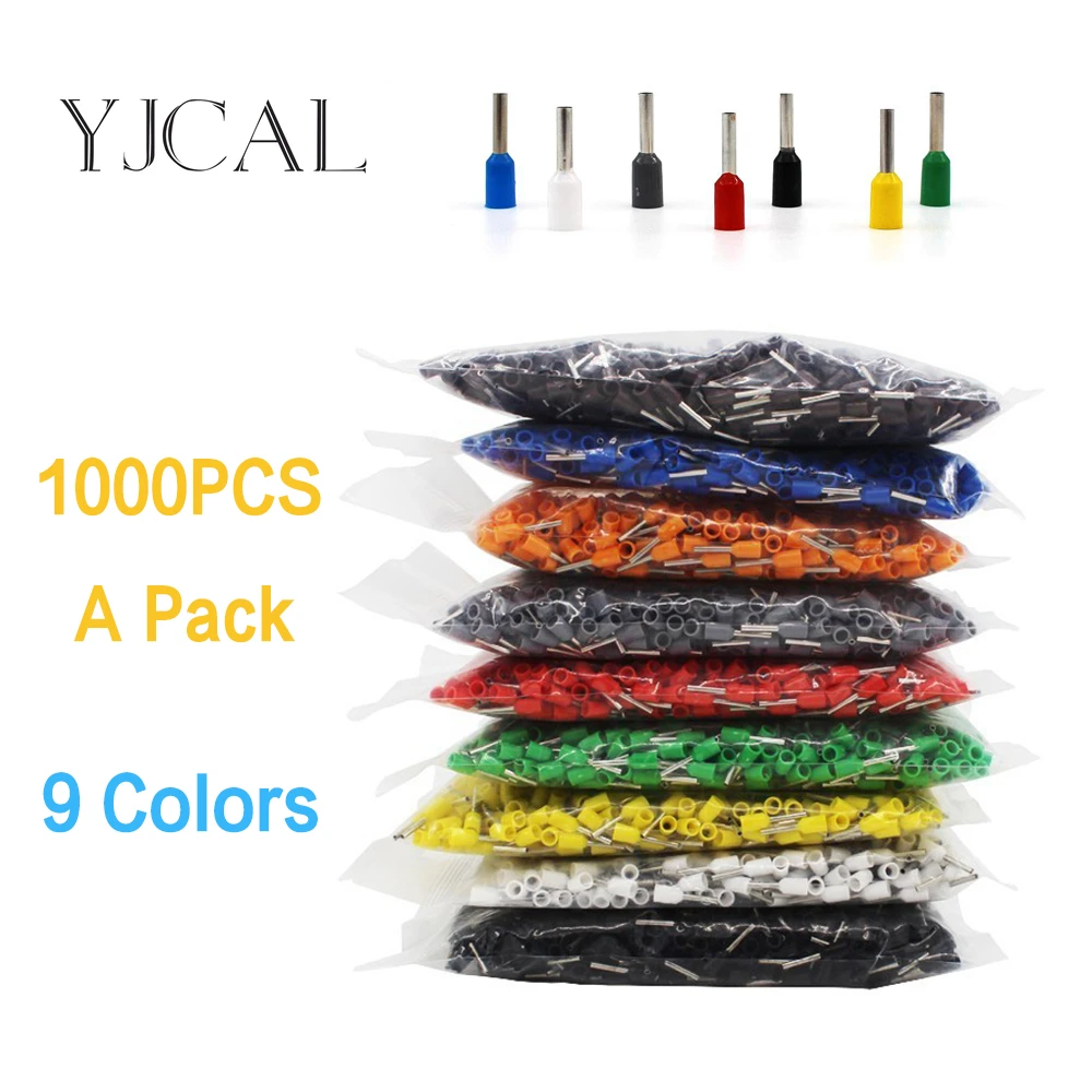 1000pcs/Pack Insulated Cord End Terminal Crimp E0508 1008 1508 7508 2508 Pressure Terminal Ferrules Crimping Terminals Tubular