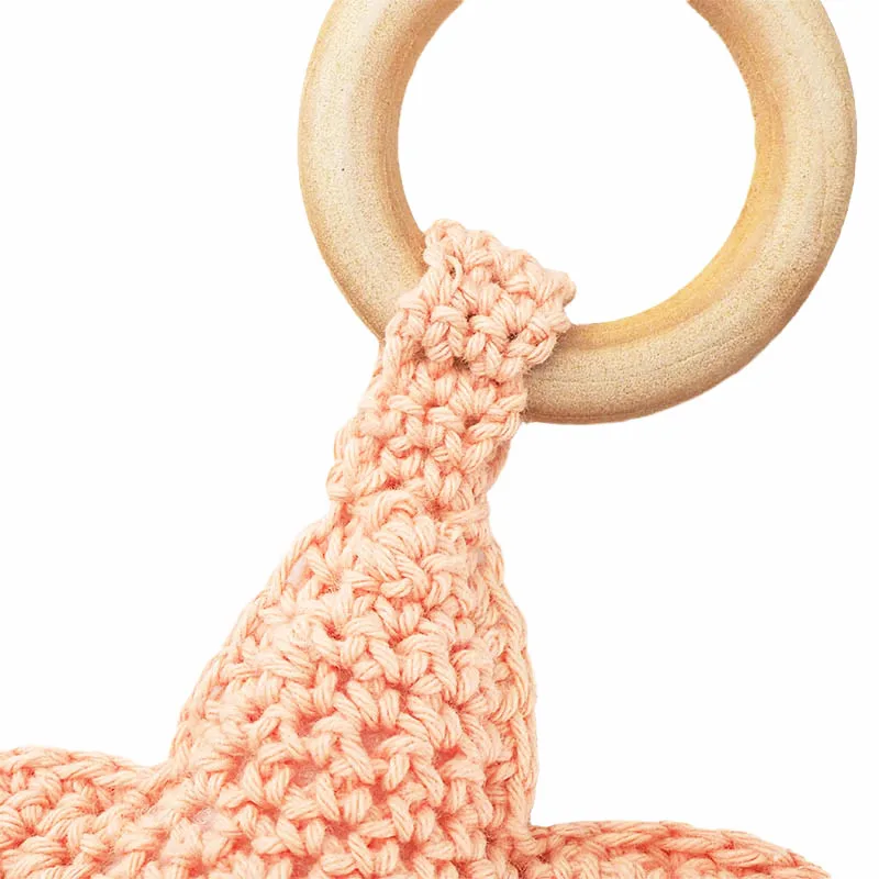 Chenkai 1PCS Crochet Star Nature Wood Ring Pacifier Dummy Teether Grasper DIY Infant Sensory Bite Jewelry Baby Teethering Toy