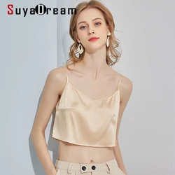 SuyaDream Women Silk Camisole 19mm Silk Satin Short Camis 2021 Spring Summer Solid Chic Top