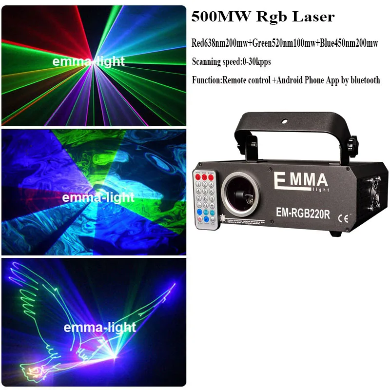 500MW 원격 RGB 디스코 조명 LED 레이저 무대 프로젝터, 레드 블루 그린 블루투스 웨딩 생일 파티 DJ 램프