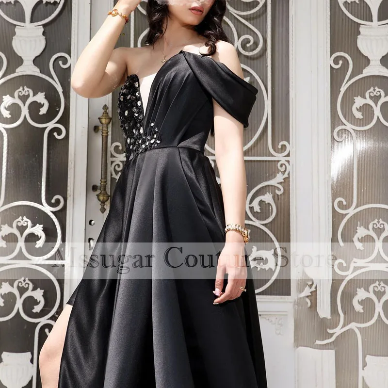 2021 stuning preto vestidos de baile um ombro querida cristal vestido de noite robe de soirée femme