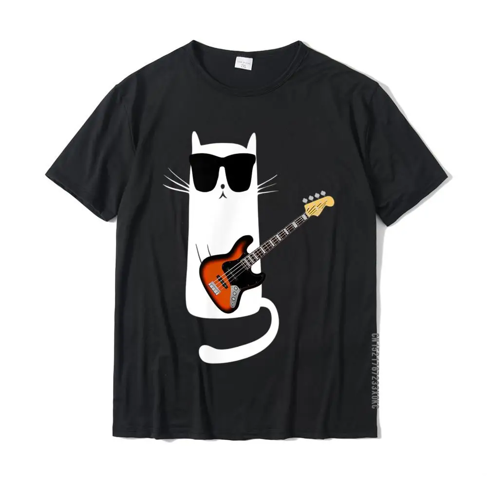 Funny Cat Wearing Sunglasses Playing Bass Guitar T-Shirt Wholesale Design Top T-Shirts Cotton Men Tops & Tees Design