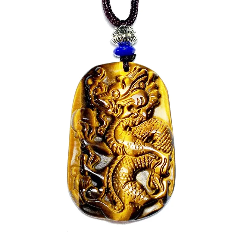 QIANXU Drachen Halskette Anhänger Tiger Auge Stein Jade Anhänger Edelstein Schmuck Glück Amulett Schmuck Jade Schmuck