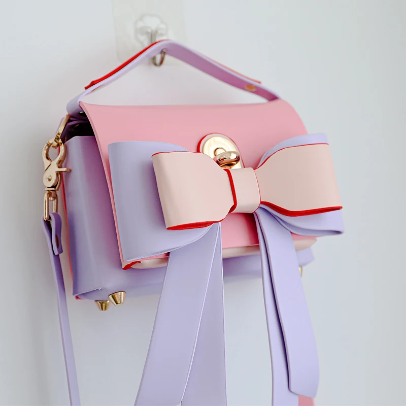 Kawaii Pink Bow Purses and Handbags for Women Fashion Designer Shoulder Bag Female Crossbody Bag Totes Cute Ladies Leather Bag