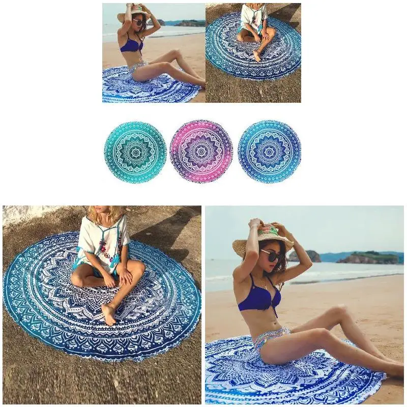 Mandala Round Tapestry for Beach Picnic, Throw Rug, Blanket, Bohemia Mats, New Design, Summer