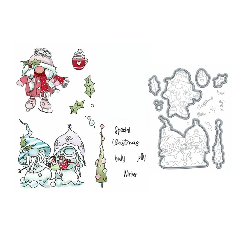 PD Christmas Gnome Jolly Holly Wishes Stamps and Dies New 2021 for Scrapbooking Paper Making Embossing Frames Card Crafts