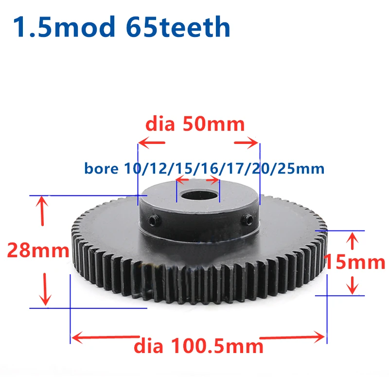 

Quench Spur Gear pinion 1.5M 65T 65Teeth Mod 1.5 Width 15mm Bore 10mm-25mm Right Teeth major gear cnc gear rack transmission RC