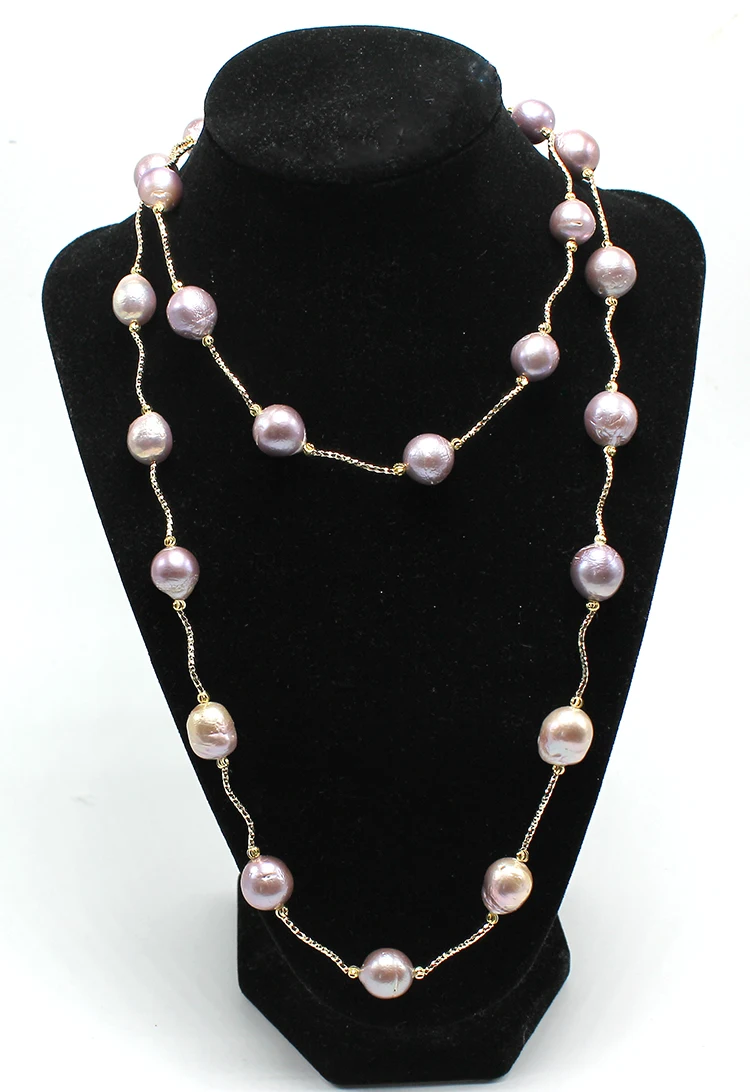 HABITOO Wholesale 12-15mm Nature Freshwater Pearl Reborn Keshi Purple Baroque Necklace 36 inch Charming Gifts for Women