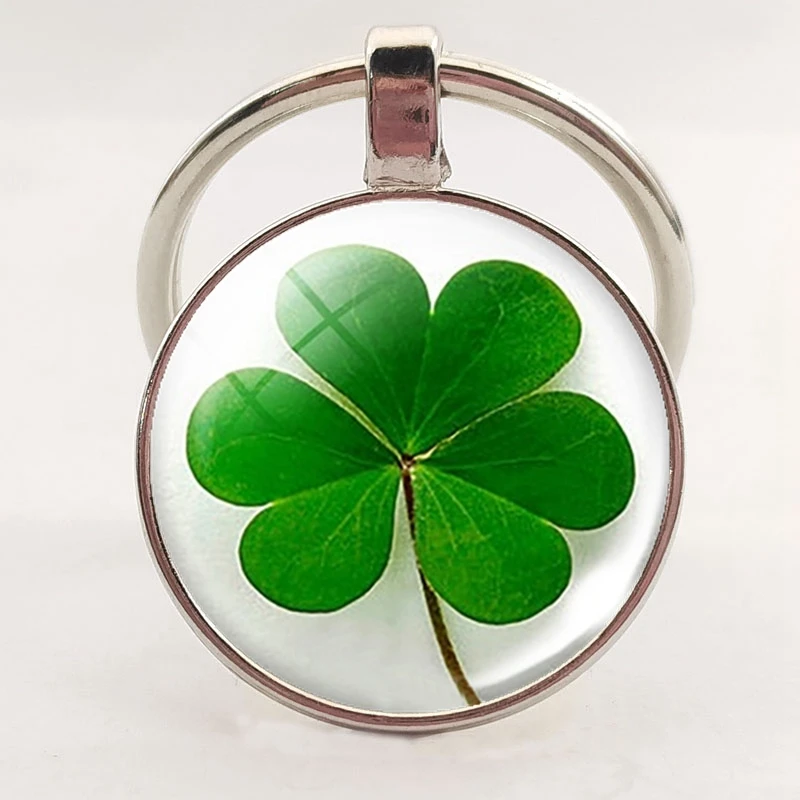 Four-leaf Clover Keychain Clover Glass Cabochon Metal Keyring Lucky Jewelry Lucky Gift for Friends