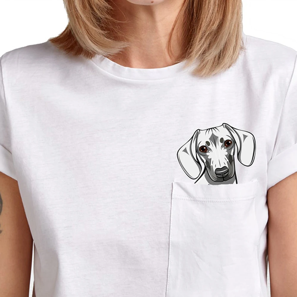 CLOOCL Animals Cotton T-Shirt Dachshund Dog with Middle Finger In The Pocket Funny Printed T-shirt Fashion Hip Hop Cotton Tees