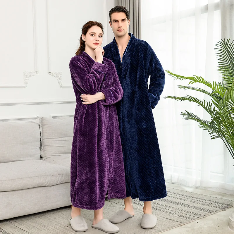 new zipper  velvet bathrobe Autumn&winter plus increase nightgown men women thickening pajamas flannel home service