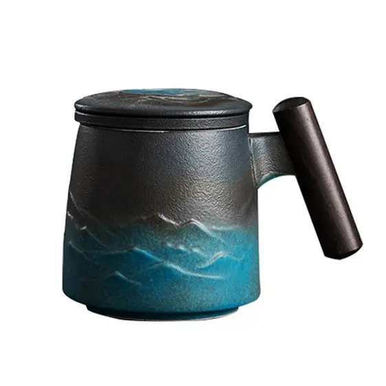 LUWU Ceramic Tea Cup with Infuser Relief Mountain Coffee Tea Mug 310ml