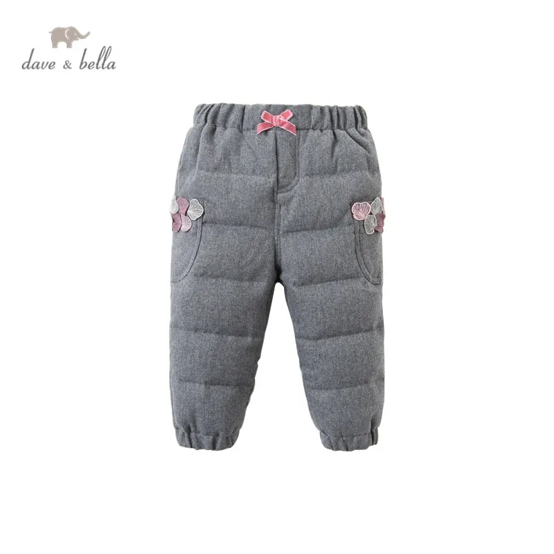 

DBJ16347 dave bella winter baby girls down pants baby fashion bow pockets padded trousers children high quality down trousers