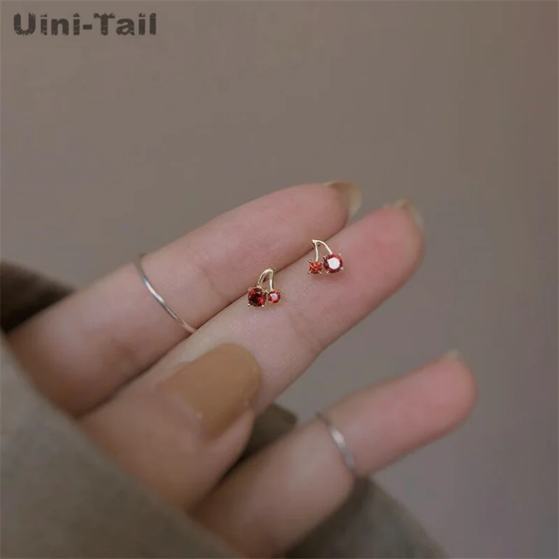 Uini-Tail hot new 925 Tibetan silver cute cherry earrings simple and compact trend sweet romantic fruit high-quality earrings