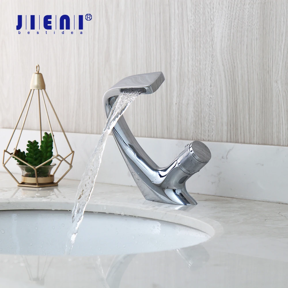 

JIENI Chrome Polish Bathroom Basin Vessel Sink Mixer Faucet Unique Design Wash Basin Water Tap 1 Handle Deck Mount Mixer Faucet