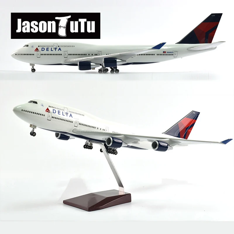 

JASON TUTU 43-47cm Delta Air Boeing b747 Airplane Model Aircraft 1/160 Scale Diecast Resin Light and Wheel Plane Gift Collection