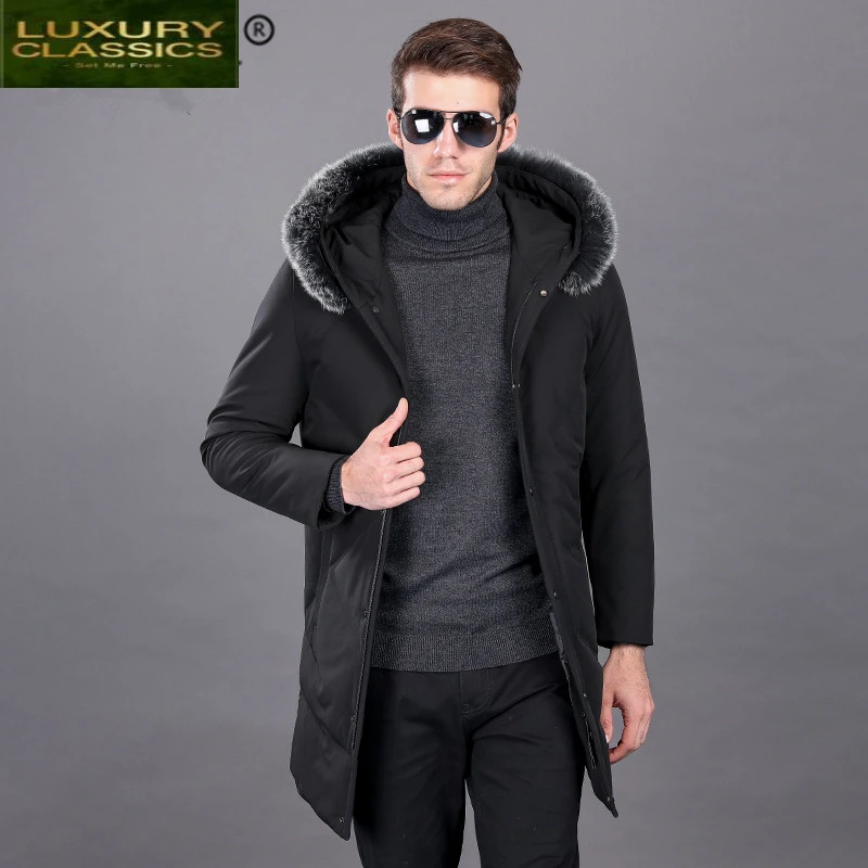 Jacket Fashion Winter Men Fur Hooded Grey Goose Down Jackets Coats Warm Parka Black Jaquetas Masculina Inverno ZL9077