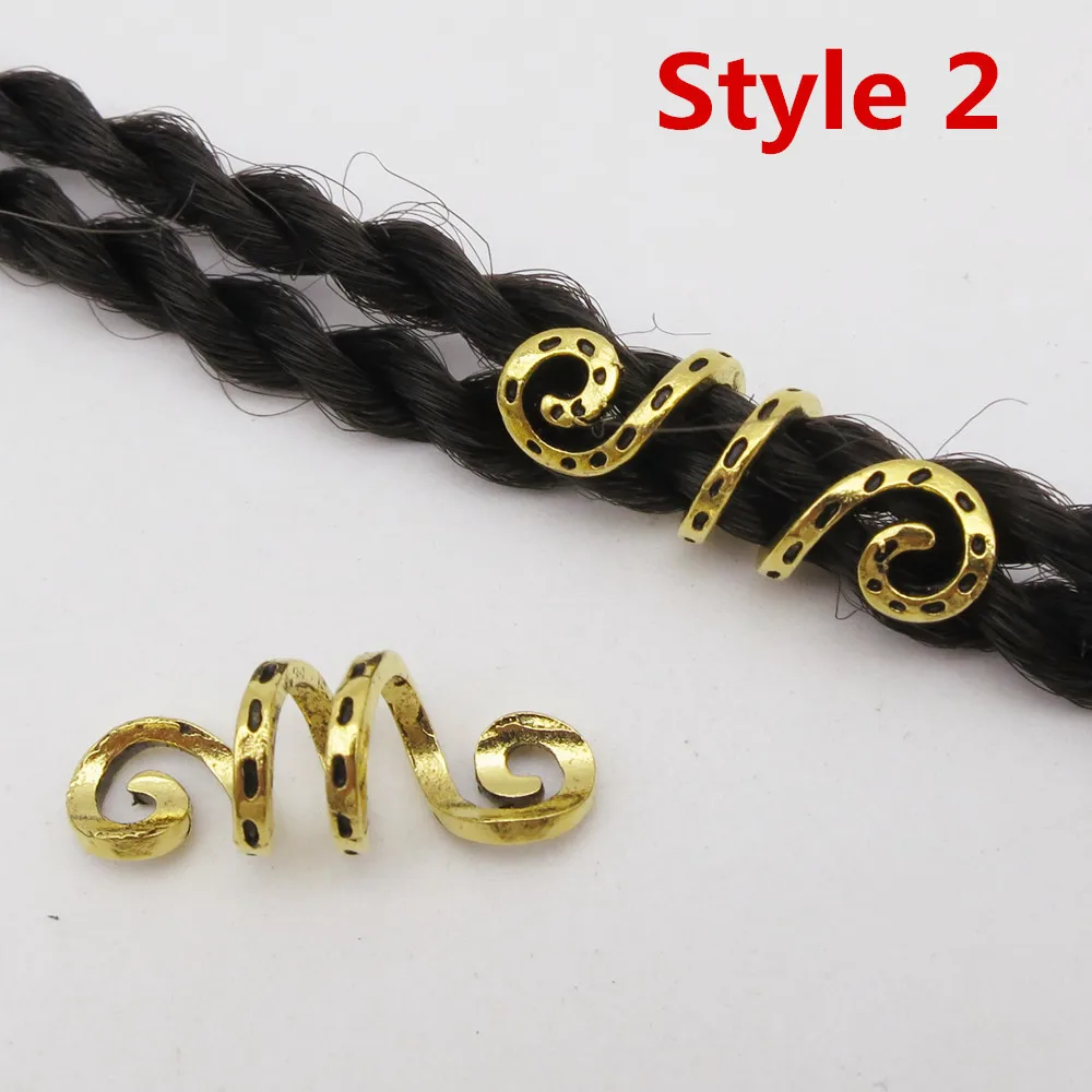 5pcs Metal Silvery/Golden Viking Spiral Hair Braid Dread Beard Dreadlock Beads Rings Tube Clips for Hair Accessories Charms