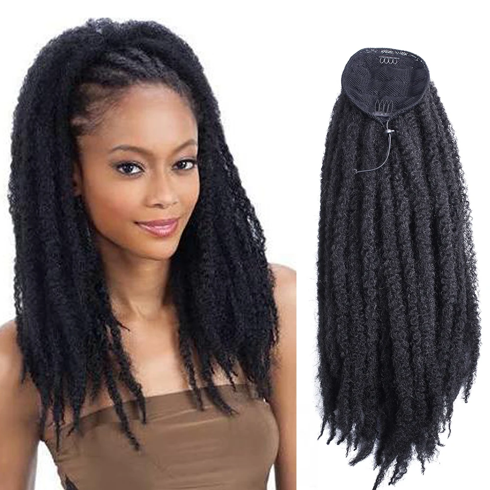 Long Curly Drawstring Ponytail Wig Crochet Marley Braids Twist Hairpiece for Women Synthetic Clip in Hair Extensions