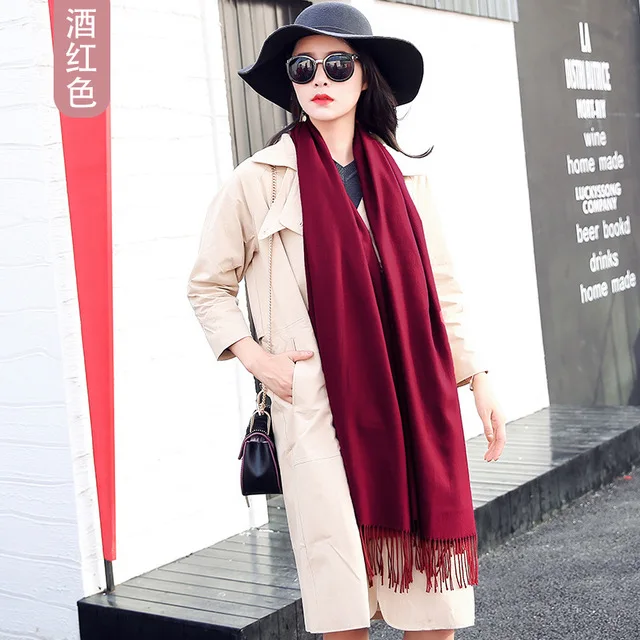 Winter Cashmere Women Scarf Men Luxury Brand Men\'s Scarves Female Tassel Bandana Women Solid Thick Pashmina Shawl Wraps Foulard