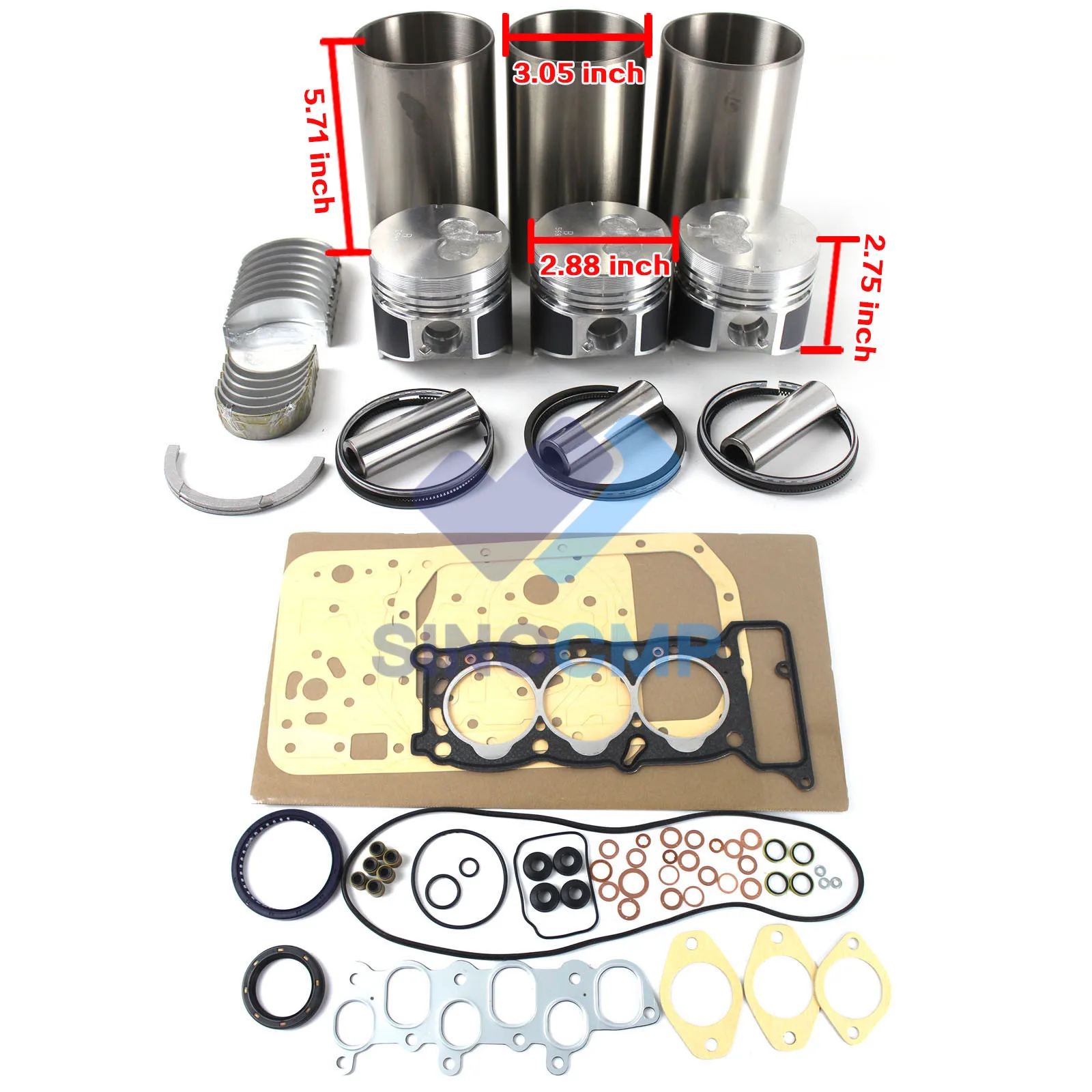 

3KC1 980CC Engine Rebuild Kit For SB15 28UX S15 B15 Mini-Excavator SL3 Skid Steer Loader