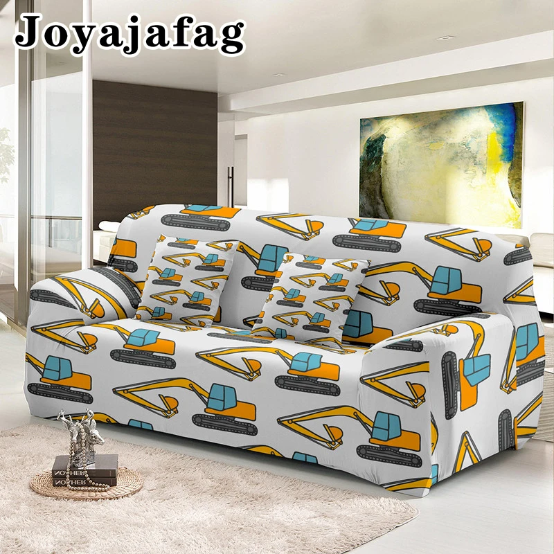 

Elastic Sofa Cover Cartoon Digging Machine Print Slipcover For Living Room Removable Sectional Couch Cover 1/2/3/4-seater