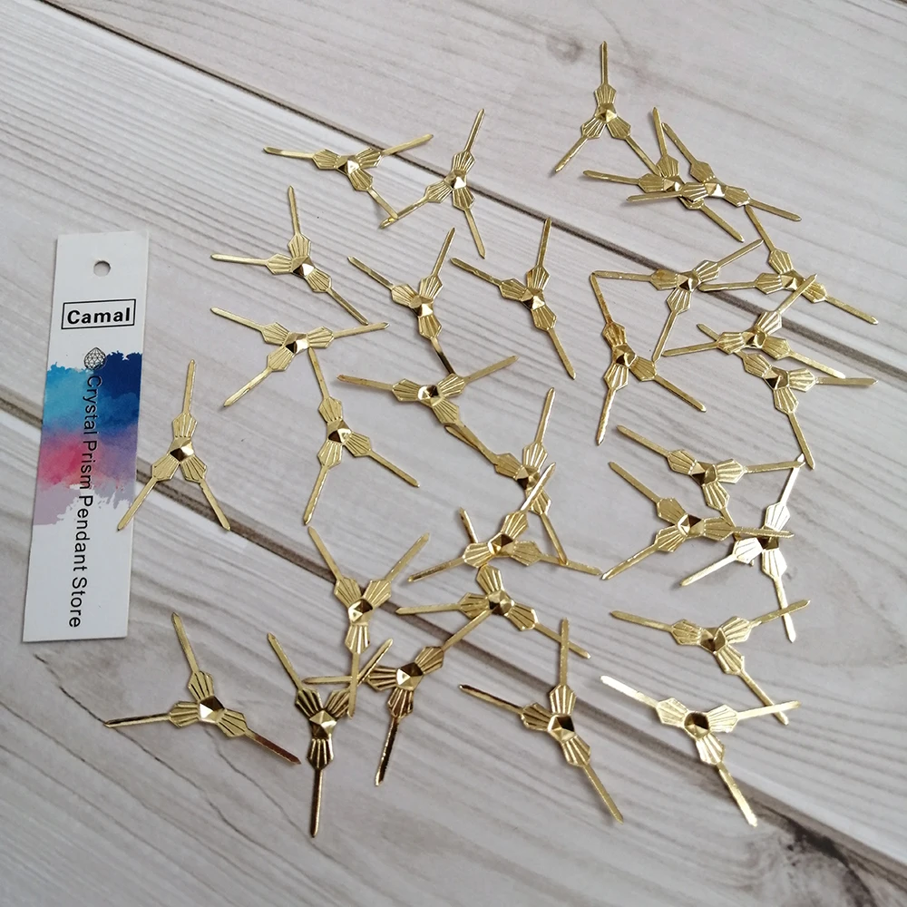 Camal 100pcs 29mm Golden Plated Metal Hook Triangle Bowtie Pins Crystal Prisms Beads Connectors Chandelier Lamp Part