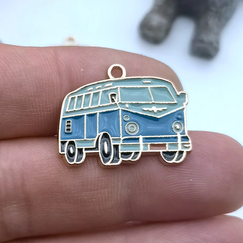 5pcs Bus Pendant Accessories Enamel Charms for Earrings Children  Jewelry Accessories Handmade Necklace DIY Brooches Keychain