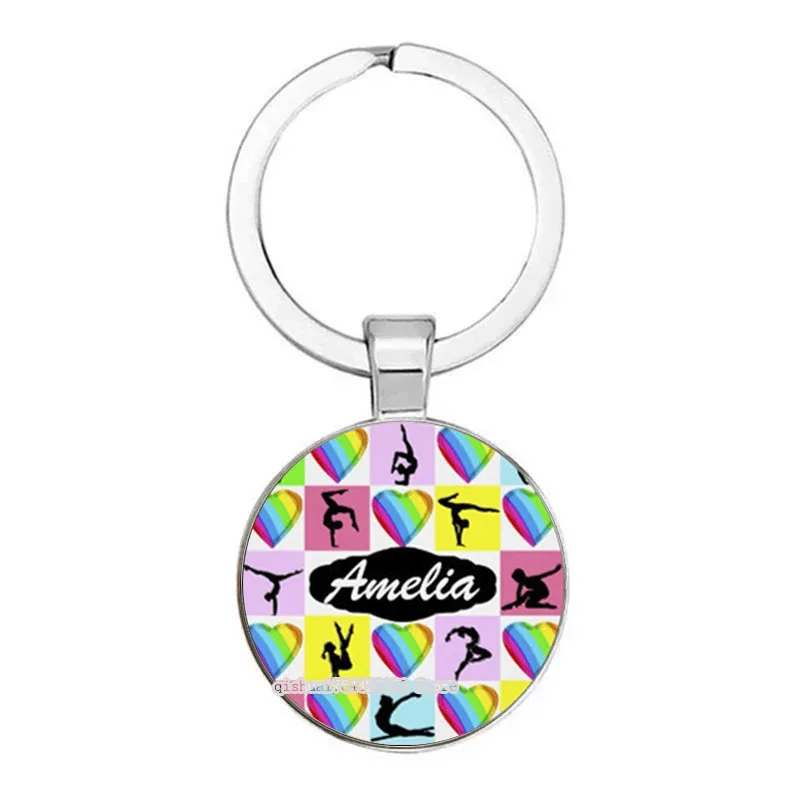 Leisure Gymnast Pattern Keychain Rhythmic Gymnast Pattern Glass Pendant Keychain Gymnast Souvenir Gift